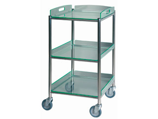 Surgical Trolley - 3 Glass Effect Safety Trays - Length 460mm