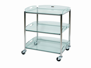 Surgical Trolley - 3 Glass Effect Safety Trays - Length 660mm