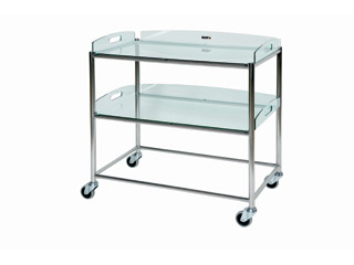 Surgical Trolley - 2 Glass Effect Safety Trays - Length 860mm