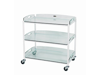 Surgical Trolley - 3 Glass Effect Safety Trays - Length 860mm
